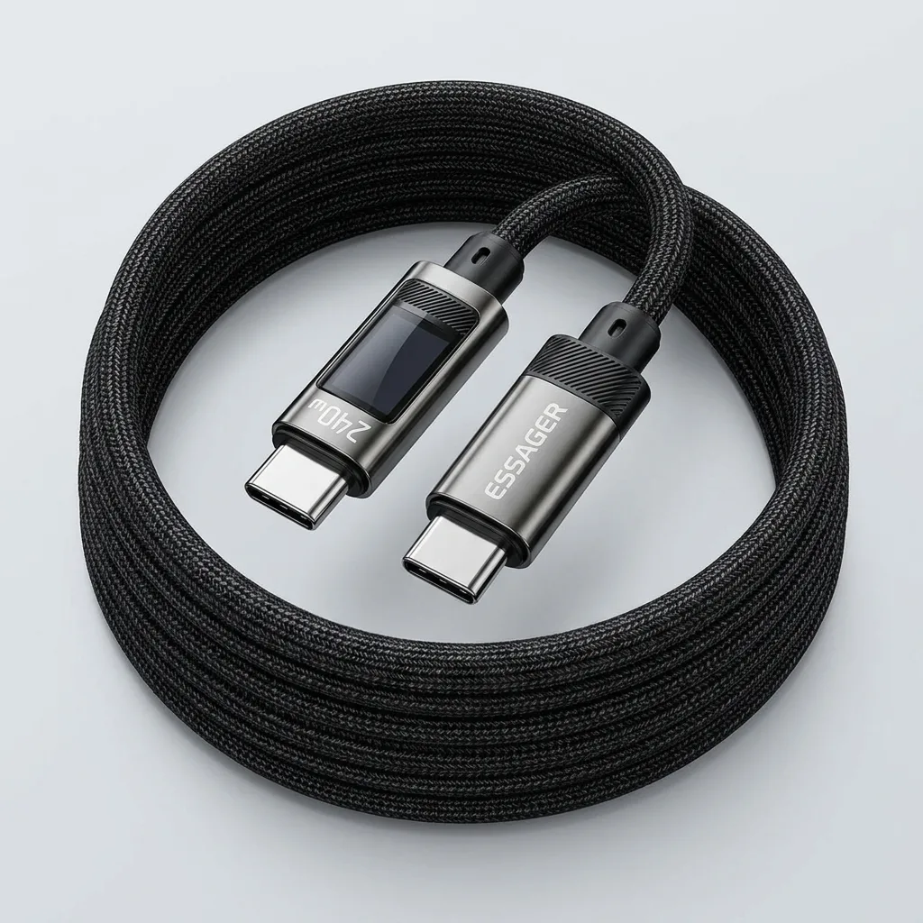 Connecteurs du câble USB-C 240W Essager avec écran d affichage numérique de puissance Câble USB-C 240W Essager tressé avec écran d'affichage numérique
