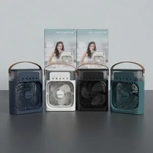 Portable air cooler fan with top water reservoir and carrying handle