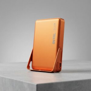 SHTEL 15W wireless power bank in orange with kickstand