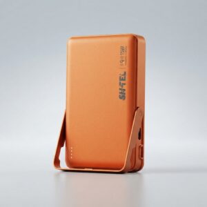 SHTEL SP-80 10000mAh magnetic wireless power bank in orange with fold-out metal stand