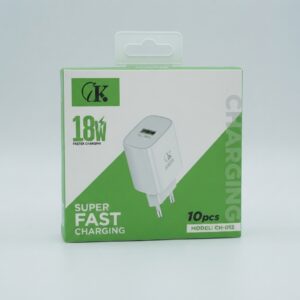 CK CH-012 18W fast USB wall charger white housing EU plug