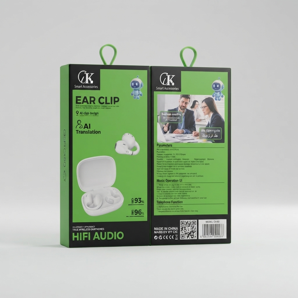 CXK CX-03 ear clip wireless earphones with packaging and charging case CXK CX-03 ear clip wireless earphones
