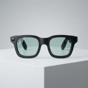 Smart glasses with black frame and wide temples