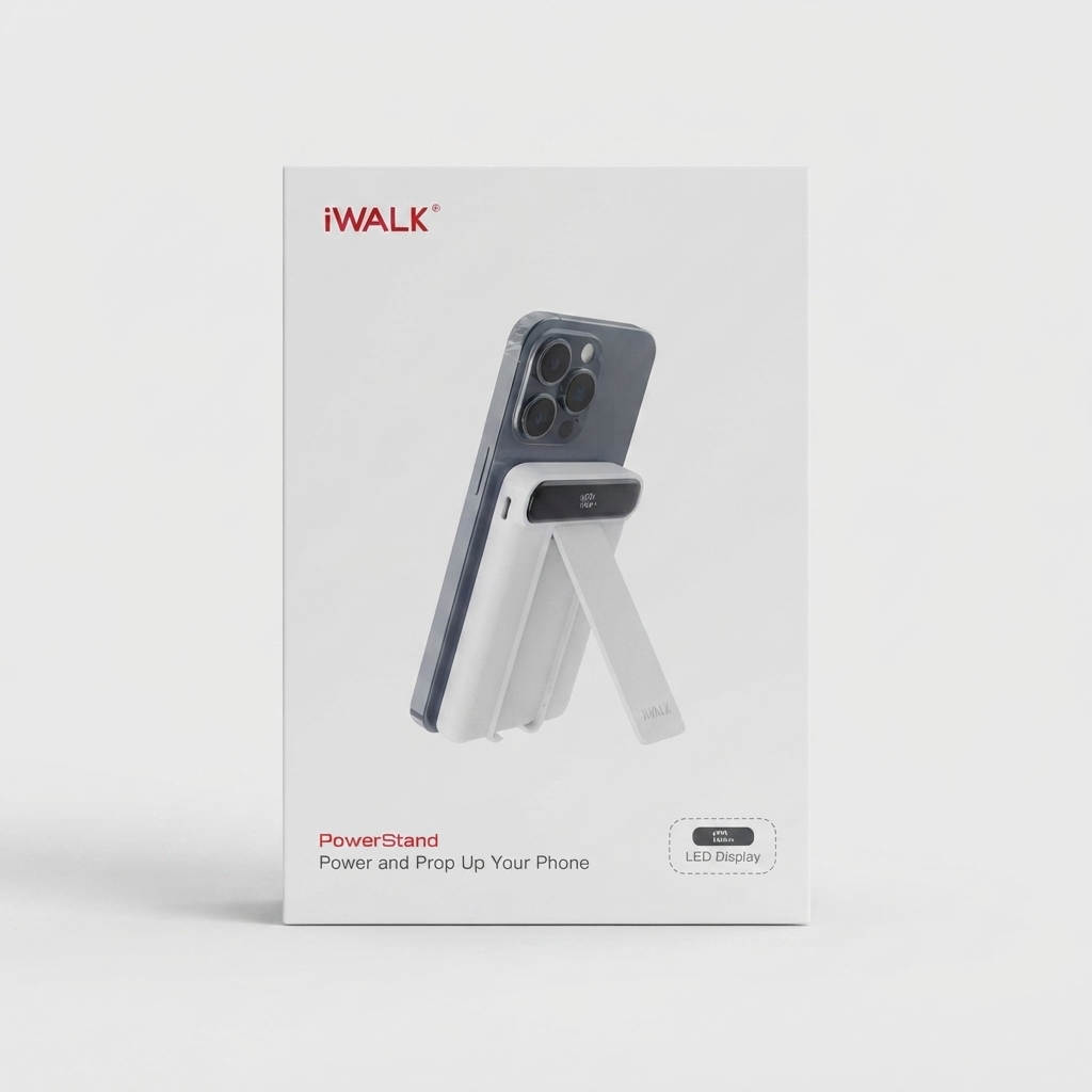 Boîte de la batterie externe iWALK PowerStand avec support pour smartphone Batterie externe iWALK PowerStand avec support et écran LED