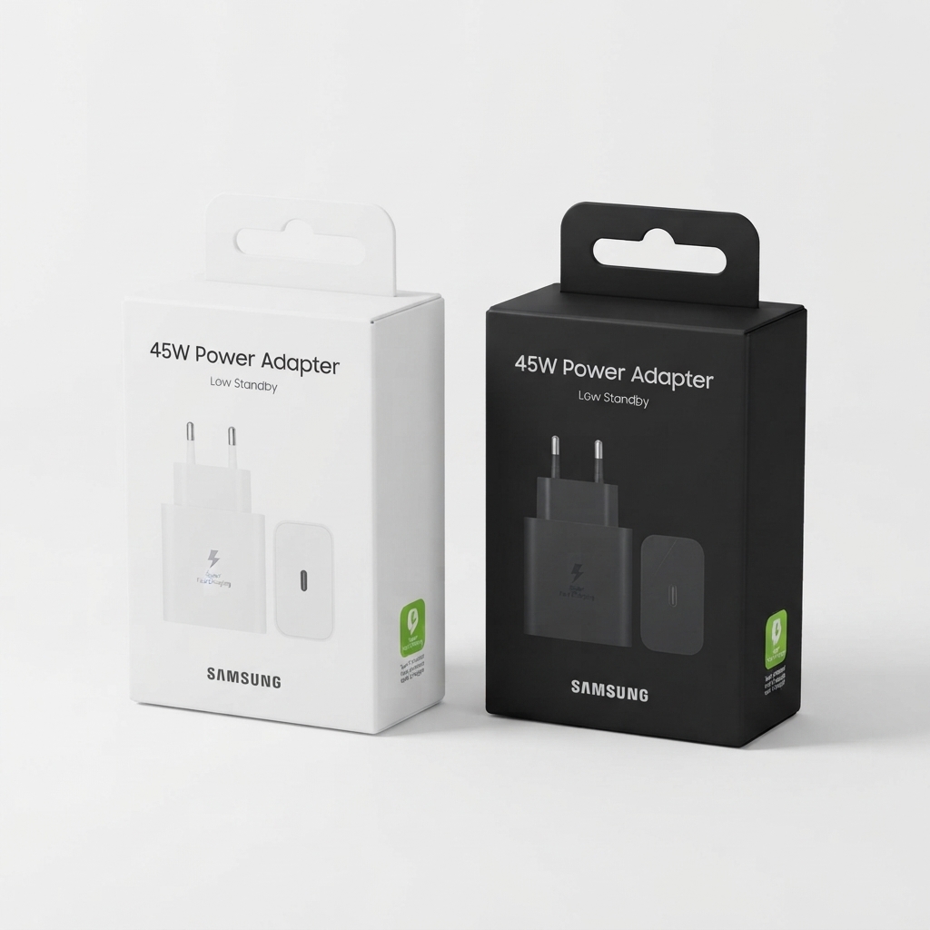 Boîtes d'emballage du chargeur 45w samsung Power Adapter en noir et blanc Chargeur secteur Samsung 45W Power Adapter USB-C