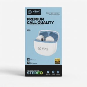 Écouteurs sans fil NIMO Electronic M-15 dans leur boîtier de charge