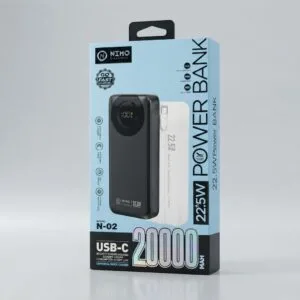 Batterie Externe NIMO N-02 20000 mAh 22.5W avec écran numérique et câbles intégrés
